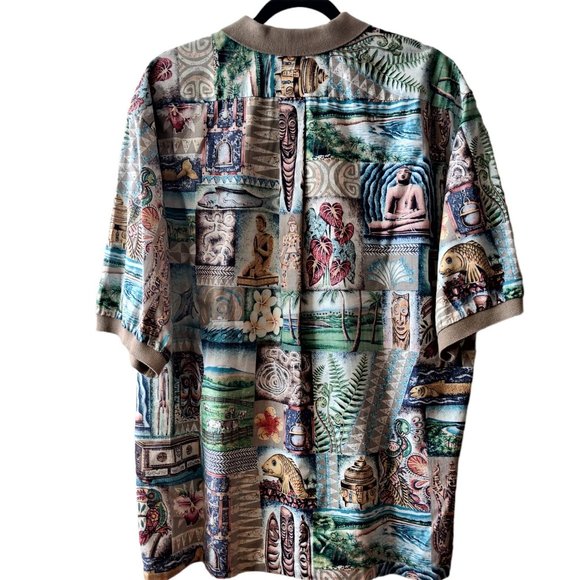 Reyn Spooner Mens Allover Aloha Mauna Kea Ribbed Collar Cuff Popover Shirt L - Picture 2 of 12